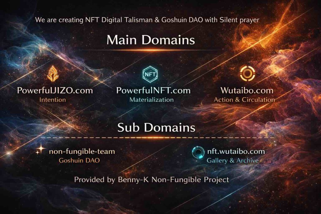 Benny-K — the individual POWERFUL JIZO — the expressive presence WUTAIBO — action and circulation Ciel — another phase of presence Non-Fungible Team — the structure itself